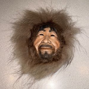 Vintage L’Abers of Love Handmade Eskimo Man Fur Trim Sculpted Mask